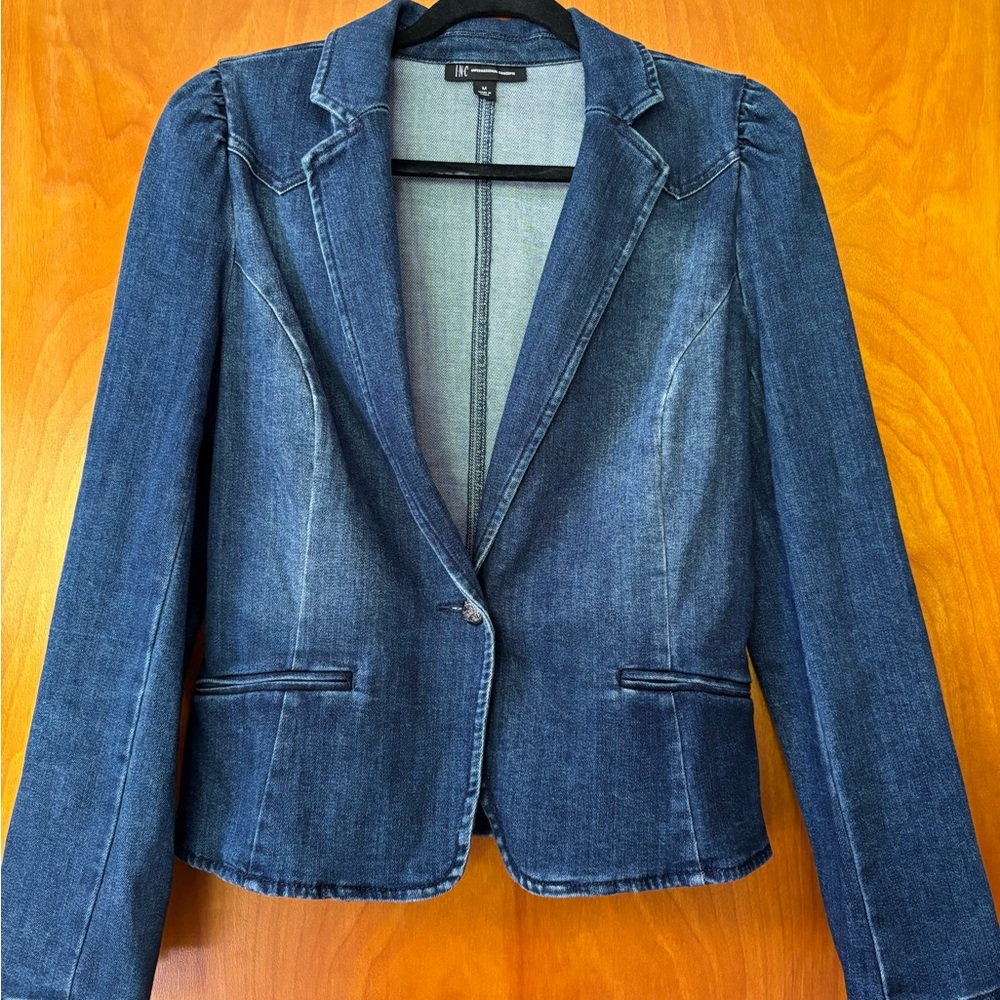 INC denim blazer with stretch and puff sleeves Medium (8/10)